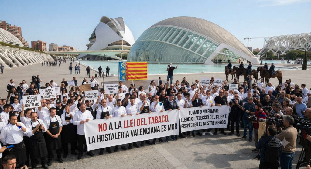 Hosteleros valencianos protestan contra la Ley de Tabaco y aseguran que puede causar la pérdida de 15.000 empleos